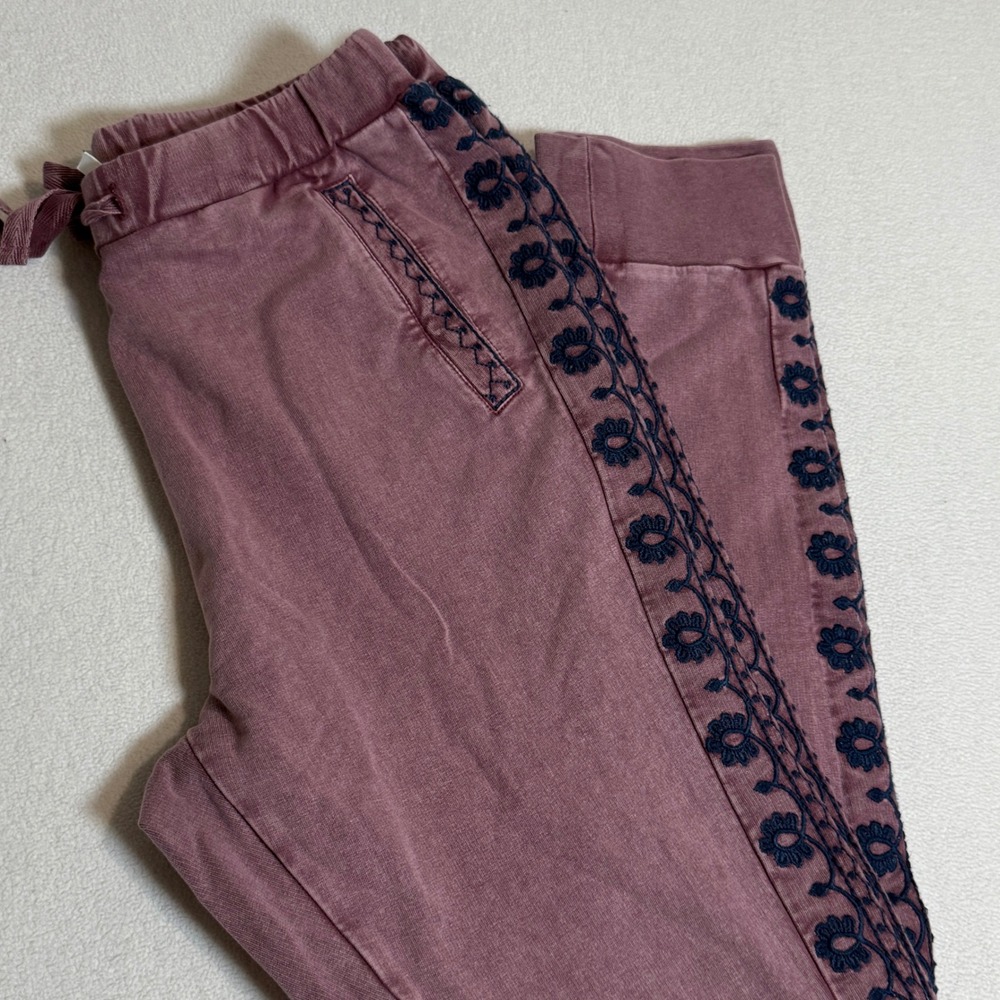 Sundance Womens XS Pink Embroidered Floral Trim Jogger Pants Drawstring Waist